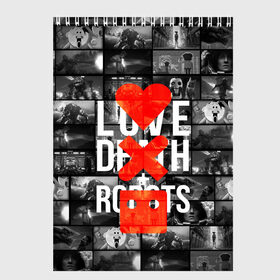 Скетчбук с принтом LOVE DEATH ROBOTS (LDR) , 100% бумага
 | 48 листов, плотность листов — 100 г/м2, плотность картонной обложки — 250 г/м2. Листы скреплены сверху удобной пружинной спиралью | death | fantastic | future | ldr | love | love death and robots | love death robots | netflix | robots | sci fi | будущее | лдр | любовь | нетфликс | роботы | фантастика