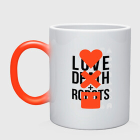 Кружка хамелеон с принтом LOVE DEATH ROBOTS (LDR) , керамика | меняет цвет при нагревании, емкость 330 мл | death | fantastic | future | ldr | love | love death and robots | love death robots | netflix | robots | sci fi | будущее | лдр | любовь | нетфликс | роботы | фантастика