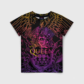 Детская футболка 3D с принтом QUEEN , 100% гипоаллергенный полиэфир | прямой крой, круглый вырез горловины, длина до линии бедер, чуть спущенное плечо, ткань немного тянется | queen | rock | we will rock you | брайан мэи | группа queen | группа квин | джон дикон | квин | королева | король | роджер тейлор | рок | фредди меркьюри