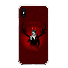 Чехол для iPhone XS Max матовый с принтом Hannibal , Силикон | Область печати: задняя сторона чехла, без боковых панелей | hannibal | red | актер | ганнибал | ганнибал лектор | герой | кино | костюм | мадс миккельсен | надпись | парню | персонаж | прикольная | рога | сериал | фбр | хью дэнси | человек