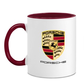 Кружка двухцветная с принтом PORSCHE , керамика | объем — 330 мл, диаметр — 80 мм. Цветная ручка и кайма сверху, в некоторых цветах — вся внутренняя часть | Тематика изображения на принте: auto | boxter | cayenne | macan | porsche | sport | авто | автомобиль | автомобильные | бренд | каен | макан | марка | машины | порш | порше | премиум | спорт