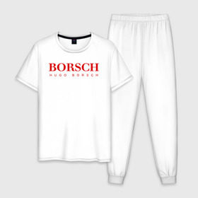 Мужская пижама хлопок с принтом BORSCH hugo borsch , 100% хлопок | брюки и футболка прямого кроя, без карманов, на брюках мягкая резинка на поясе и по низу штанин
 | 