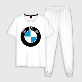 Мужская пижама хлопок с принтом BMW , 100% хлопок | брюки и футболка прямого кроя, без карманов, на брюках мягкая резинка на поясе и по низу штанин
 | bmw | brand | car | germany | logo | speed | беха | бмв | бренд | германия | дрифт | лого | логотип | машина | надпись | парню | скорость | тачка | фирма