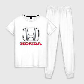 Женская пижама хлопок с принтом HONDA , 100% хлопок | брюки и футболка прямого кроя, без карманов, на брюках мягкая резинка на поясе и по низу штанин | 2020 | accord | auto | civic | honda | sport | авто | автомобиль | автомобильные | бренд | марка | машины | спорт | хонда