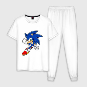 Мужская пижама хлопок с принтом Sonic , 100% хлопок | брюки и футболка прямого кроя, без карманов, на брюках мягкая резинка на поясе и по низу штанин
 | Тематика изображения на принте: доктор эггман | ёж соник | соник | соник в кино