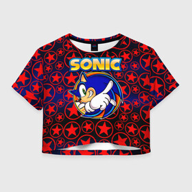 Женская футболка Crop-top 3D с принтом Sonic , 100% полиэстер | круглая горловина, длина футболки до линии талии, рукава с отворотами | 90 е | old school | sega | sonic | еж | игра | олдскулл | сега | синий еж | соник