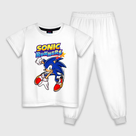 Детская пижама хлопок с принтом Sonic , 100% хлопок |  брюки и футболка прямого кроя, без карманов, на брюках мягкая резинка на поясе и по низу штанин
 | 90 е | old school | sega | sonic | еж | игра | олдскулл | сега | синий еж | соник