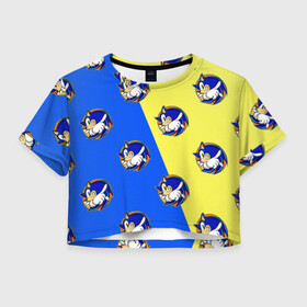 Женская футболка Crop-top 3D с принтом Sonic - Соник , 100% полиэстер | круглая горловина, длина футболки до линии талии, рукава с отворотами | doodling | textures | tiles | дудлинг | ежик | персонаж | соник | тайлы | текстуры | фон