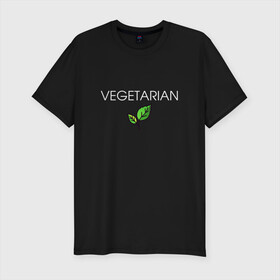 Мужская футболка хлопок Slim с принтом VEGETARIAN , 92% хлопок, 8% лайкра | приталенный силуэт, круглый вырез ворота, длина до линии бедра, короткий рукав | Тематика изображения на принте: animals | love | vegan | vegeterian | веган | веганка | вегетарианец | вегетарианка | два | ем | животные | животных | лист | листа | листик | листика | листики | листы | люблю | мясо | не | сыроед | сыроедение