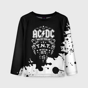 Детский лонгслив 3D с принтом AC/DC T.N.T. , 100% полиэстер | длинные рукава, круглый вырез горловины, полуприлегающий силуэт
 | ac dc | acdc | acdc ас дс | angus | back in black | highway to hell | mckinnon | young | австралийская | ангус янг | ас дс | асдс | блюз | в форме | гитара | группа | крис слэйд | метал | молния | музыка | п | певец | рок | рок н ролл