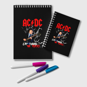 Блокнот с принтом AC DC let there be rock! , 100% бумага | 48 листов, плотность листов — 60 г/м2, плотность картонной обложки — 250 г/м2. Листы скреплены удобной пружинной спиралью. Цвет линий — светло-серый
 | ac dc | acdc | acdc ас дс | angus | back in black | highway to hell | mckinnon | young | австралийская | ангус янг | ас дс | асдс | блюз | в форме | гитара | группа | крис слэйд | метал | молния | музыка | п | певец | рок | рок н ролл