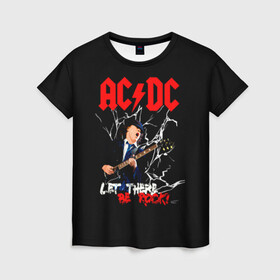 Женская футболка 3D с принтом AC/DC let there be rock! , 100% полиэфир ( синтетическое хлопкоподобное полотно) | прямой крой, круглый вырез горловины, длина до линии бедер | ac dc | acdc | acdc ас дс | angus | back in black | highway to hell | mckinnon | young | австралийская | ангус янг | ас дс | асдс | блюз | в форме | гитара | группа | крис слэйд | метал | молния | музыка | п | певец | рок | рок н ролл