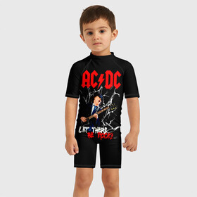 Детский купальный костюм 3D с принтом AC/DC let there be rock! , Полиэстер 85%, Спандекс 15% | застежка на молнии на спине | ac dc | acdc | acdc ас дс | angus | back in black | highway to hell | mckinnon | young | австралийская | ангус янг | ас дс | асдс | блюз | в форме | гитара | группа | крис слэйд | метал | молния | музыка | п | певец | рок | рок н ролл