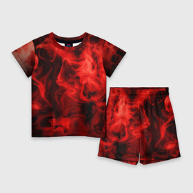 Детский костюм с шортами 3D с принтом Красный дым ,  |  | дым | красный дым | накал | огонь | смешение красок | текстуры