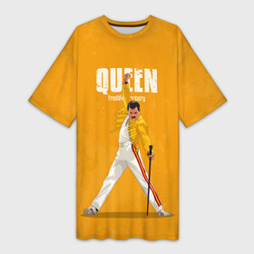 Платье-футболка 3D с принтом Queen ,  |  | Тематика изображения на принте: freddie mercury | queen | quen | the show must go on | we are the champions | богемская рапсодия | глэм | группа | квин | королева | куин | меркури | меркьюри | музыкант | мэркури | певец | песня | поп | рок | фаррух булсара | фредди