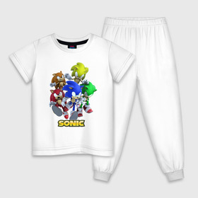 Детская пижама хлопок с принтом sonik , 100% хлопок |  брюки и футболка прямого кроя, без карманов, на брюках мягкая резинка на поясе и по низу штанин
 | game | sega | sonic the hedgehog | sonik | игра | комиксы | мультфильм | соник