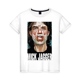 Женская футболка хлопок с принтом MICK JAGGER , 100% хлопок | прямой крой, круглый вырез горловины, длина до линии бедер, слегка спущенное плечо | mick jagger | music | rock | rolling stones | музыка | рок