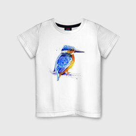 Детская футболка хлопок с принтом Kingfisher , 100% хлопок | круглый вырез горловины, полуприлегающий силуэт, длина до линии бедер | акварель | графика | зимородок | крутой | модный | принт | птица | птичка | рисунок | рыбак | рыболов | скетч | стильный | яркий