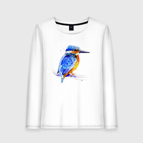 Женский лонгслив хлопок с принтом Kingfisher , 100% хлопок |  | акварель | графика | зимородок | крутой | модный | принт | птица | птичка | рисунок | рыбак | рыболов | скетч | стильный | яркий