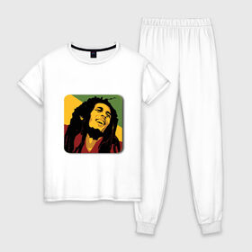 Женская пижама хлопок с принтом Боб Марли , 100% хлопок | брюки и футболка прямого кроя, без карманов, на брюках мягкая резинка на поясе и по низу штанин | боб марли | гитарист | музыкант | регги