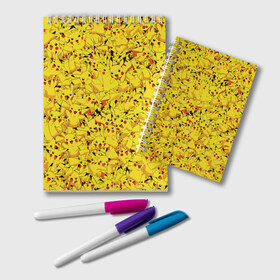 Блокнот с принтом Пикачу , 100% бумага | 48 листов, плотность листов — 60 г/м2, плотность картонной обложки — 250 г/м2. Листы скреплены удобной пружинной спиралью. Цвет линий — светло-серый
 | pikachu | pokemon | аниме | желтый | мультфильм | паттерн | пика | пикачу | покемон