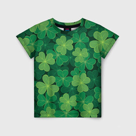 Детская футболка 3D с принтом Ирландский клевер , 100% гипоаллергенный полиэфир | прямой крой, круглый вырез горловины, длина до линии бедер, чуть спущенное плечо, ткань немного тянется | clover | day | ireland.lucky | irish | patrick | patricks | shamrock | день | зеленая | зеленый | ирландский | клевер | купить | патрик | патрика | святого | святой