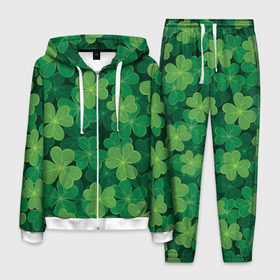 Мужской костюм 3D с принтом Ирландский клевер , 100% полиэстер | Манжеты и пояс оформлены тканевой резинкой, двухслойный капюшон со шнурком для регулировки, карманы спереди | Тематика изображения на принте: clover | day | ireland.lucky | irish | patrick | patricks | shamrock | день | зеленая | зеленый | ирландский | клевер | купить | патрик | патрика | святого | святой