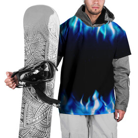 Накидка на куртку 3D с принтом Синий Огонь , 100% полиэстер |  | абстракция | блеск | волны | дракон | дым | крутой | линии | неон | неоновый | ночь | огненный | огни | огонь | пламя | свет | синий | сияние | яркий