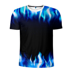 Мужская футболка 3D спортивная с принтом Синий Огонь , 100% полиэстер с улучшенными характеристиками | приталенный силуэт, круглая горловина, широкие плечи, сужается к линии бедра | абстракция | блеск | волны | дракон | дым | крутой | линии | неон | неоновый | ночь | огненный | огни | огонь | пламя | свет | синий | сияние | яркий