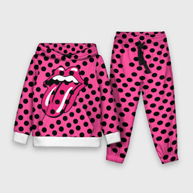 Детский костюм 3D (с толстовкой) с принтом rolling stones pink logo ,  |  | mick jagger | music | rock | rolling stones | музыка | рок