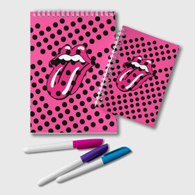 Блокнот с принтом rolling stones pink logo , 100% бумага | 48 листов, плотность листов — 60 г/м2, плотность картонной обложки — 250 г/м2. Листы скреплены удобной пружинной спиралью. Цвет линий — светло-серый
 | Тематика изображения на принте: mick jagger | music | rock | rolling stones | музыка | рок