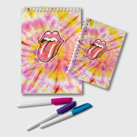 Блокнот с принтом Rolling Stones tie-dye , 100% бумага | 48 листов, плотность листов — 60 г/м2, плотность картонной обложки — 250 г/м2. Листы скреплены удобной пружинной спиралью. Цвет линий — светло-серый
 | Тематика изображения на принте: mick jagger | music | rock | rolling stones | музыка | рок