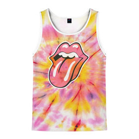 Мужская майка 3D с принтом Rolling Stones tie-dye , 100% полиэстер | круглая горловина, приталенный силуэт, длина до линии бедра. Пройма и горловина окантованы тонкой бейкой | mick jagger | music | rock | rolling stones | музыка | рок