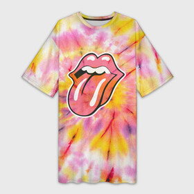 Платье-футболка 3D с принтом Rolling Stones tie dye ,  |  | mick jagger | music | rock | rolling stones | музыка | рок