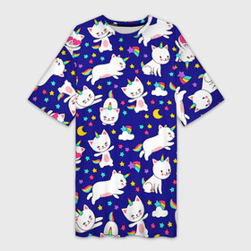 Платье-футболка 3D с принтом Кот Единорог ,  |  | animal | cat | cats | kitten | moon | star | stars | unicorn | единорог | звезды | кот | котенок | котики | котовасия | котэ | котята | котятки | кошка | кошки | луна | радуга