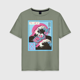 Женская футболка хлопок Oversize с принтом Ретро Рамэн , 100% хлопок | свободный крой, круглый ворот, спущенный рукав, длина до линии бедер
 | glitch | noodle | ramen | retro | vaporwave | wave | глитч | лапша | рамэн | ретро