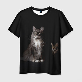 Мужская футболка 3D с принтом Котики , 100% полиэфир | прямой крой, круглый вырез горловины, длина до линии бедер | Тематика изображения на принте: animal | animals | beast | black | cat | kitten | животное | животные | зверек | зверь | кот | котейка | котенок | котики | котэ | кошка | кошки | мейн кун | черная