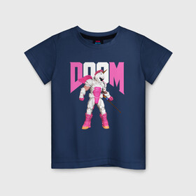 Детская футболка хлопок с принтом Doom Eternal единорог , 100% хлопок | круглый вырез горловины, полуприлегающий силуэт, длина до линии бедер | doom eternal | doom guy | unicorn | дум | дум гай | дум этернал | единорог | игра | персонаж | прикол