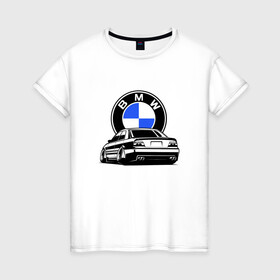 Женская футболка хлопок с принтом BMW (JDM) , 100% хлопок | прямой крой, круглый вырез горловины, длина до линии бедер, слегка спущенное плечо | bmw | bmw performance | m | motorsport | performance | бмв | бэха | моторспорт