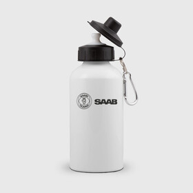 Бутылка спортивная с принтом Saab Black Logo , металл | емкость — 500 мл, в комплекте две пластиковые крышки и карабин для крепления | auto | saab | scania | авто | автомобиль | ам | машина | сааб