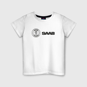 Детская футболка хлопок с принтом Saab Black Logo , 100% хлопок | круглый вырез горловины, полуприлегающий силуэт, длина до линии бедер | auto | saab | scania | авто | автомобиль | ам | машина | сааб