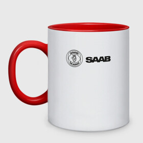 Кружка двухцветная с принтом Saab Black Logo , керамика | объем — 330 мл, диаметр — 80 мм. Цветная ручка и кайма сверху, в некоторых цветах — вся внутренняя часть | auto | saab | scania | авто | автомобиль | ам | машина | сааб