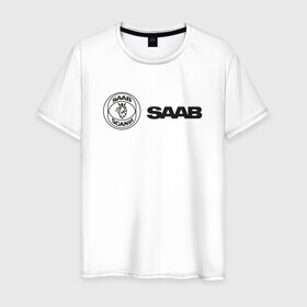 Мужская футболка хлопок с принтом Saab Black Logo , 100% хлопок | прямой крой, круглый вырез горловины, длина до линии бедер, слегка спущенное плечо. | auto | saab | scania | авто | автомобиль | ам | машина | сааб
