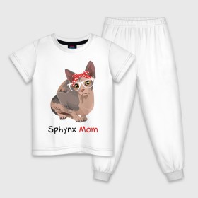 Детская пижама хлопок с принтом Мама сфинкса , 100% хлопок |  брюки и футболка прямого кроя, без карманов, на брюках мягкая резинка на поясе и по низу штанин
 | кот | кошка | очки | сфинкс