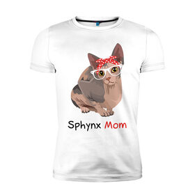 Мужская футболка хлопок Slim с принтом Мама сфинкса , 92% хлопок, 8% лайкра | приталенный силуэт, круглый вырез ворота, длина до линии бедра, короткий рукав | кот | кошка | очки | сфинкс