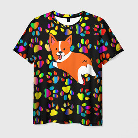 Мужская футболка 3D с принтом Корги | Цветные лапки , 100% полиэфир | прямой крой, круглый вырез горловины, длина до линии бедер | corgi | dog | korgi | корги | лапки | лапы | милая | пёс | псы | радуга | собака | собачка | собачки | цвета | цветная | яркая