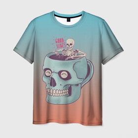 Мужская футболка 3D с принтом Good Viber , 100% полиэфир | прямой крой, круглый вырез горловины, длина до линии бедер | good vibes | horror | кофе | кружка | напиток | психоделика | пятница 13 | скелет | ужасы | хэллоуин | череп