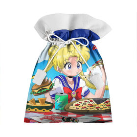Подарочный 3D мешок с принтом Пицца Мун , 100% полиэстер | Размер: 29*39 см | Тематика изображения на принте: anime | food | japan | manga | pizza | sailor moon | аниме | девочка | девушка | еда | лунная призма | манга | пицца | сейлор мун | сэйлор мун | япония