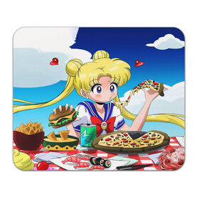 Коврик для мышки прямоугольный с принтом Пицца Мун , натуральный каучук | размер 230 х 185 мм; запечатка лицевой стороны | anime | food | japan | manga | pizza | sailor moon | аниме | девочка | девушка | еда | лунная призма | манга | пицца | сейлор мун | сэйлор мун | япония