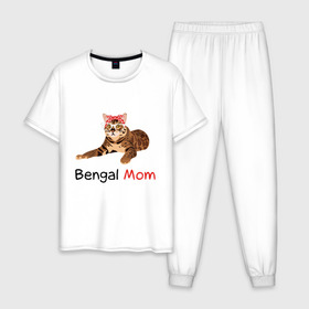 Мужская пижама хлопок с принтом Мама бенгальского кота , 100% хлопок | брюки и футболка прямого кроя, без карманов, на брюках мягкая резинка на поясе и по низу штанин
 | бенгал | бенгальский кот | кот | кошка | мама